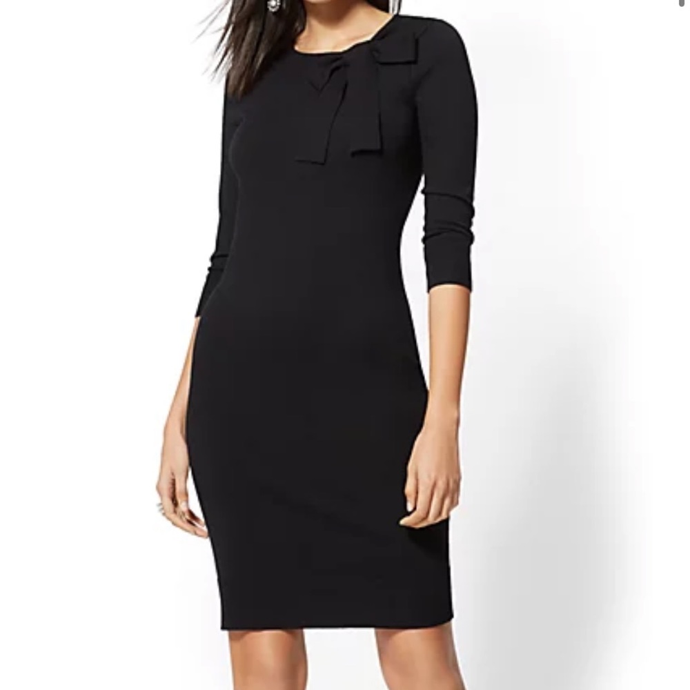 NY&Co Black Bow-Accent Sheath Sweater Dress Size S